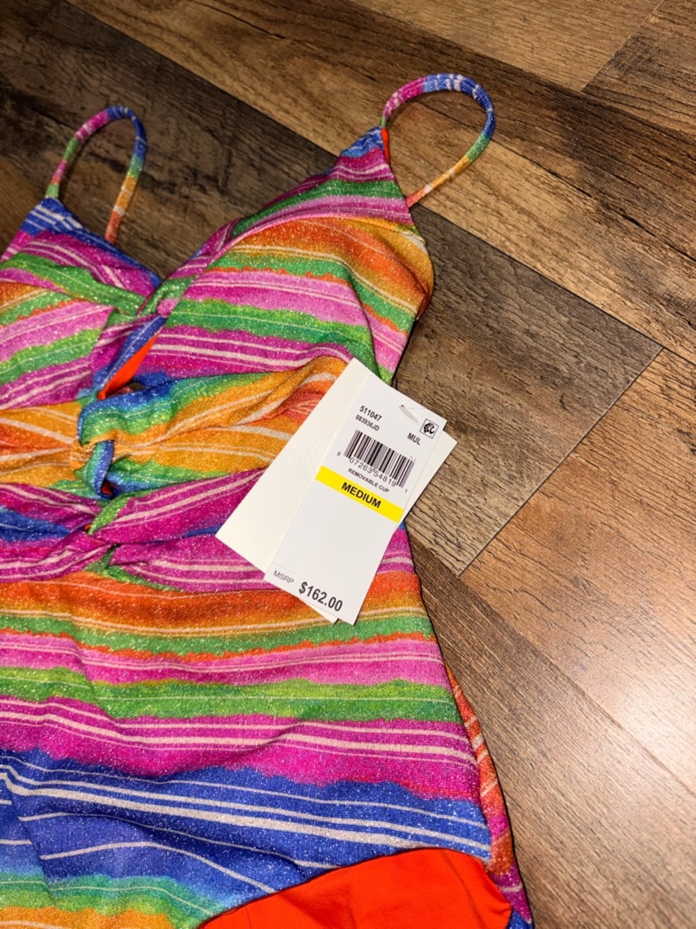 BECCA by Rebecca Virtue Rainbow Stripe One Piece Swimsuit NWT - Picture 4 of 8
